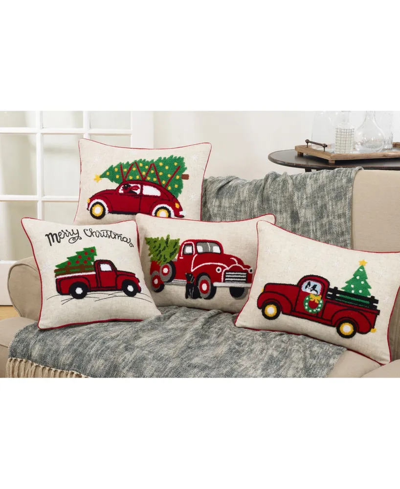 Saro Lifestyle Retro Christmas Red Truck Decorative Pillow, 16" x 16"