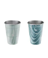 Thirstystone by Cambridge 18oz Blue Marble Stainless Steel All Purpose Cups - Set of 2