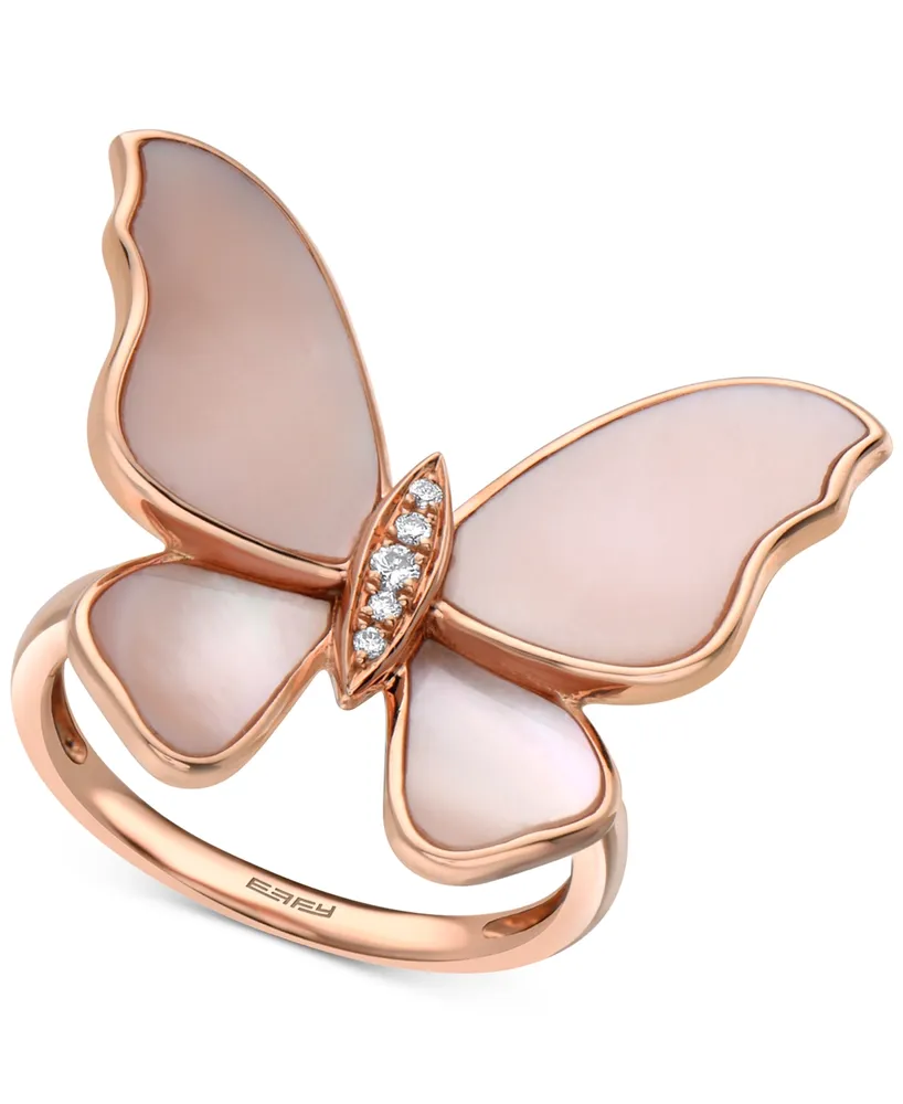 Effy Mother-of-Pearl & Diamond Accent Butterfly Ring in 14k Rose Gold