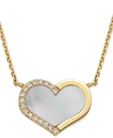 Effy Mother-of-Pearl & Diamond (1/20 ct. t.w.) Heart 18" Pendant Necklace in 14k Gold