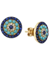 Effy Sapphire (1-1/2 ct. t.w.), Turquoise & Diamond (1/10 ct. t.w.) Stud Earrings in 14k Gold