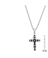 Steeltime Men's Two Toned black Ip Plated Stainless Steel Cross Pendant with Simulated Diamond Necklaces