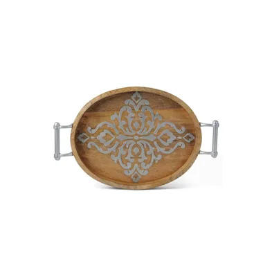 The Gg Collection Medium Long Wood and Metal Heritage Collection Oval Tray