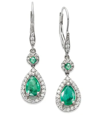 Sapphire (1-3/8 ct. t.w.) and Diamond (1/3 Pear Drop Earrings 14k White Gold (Also Available Emerald Ruby)