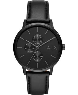 Men's Black Leather Strap Watch 42mm