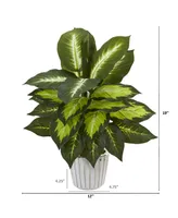 Nearly Natural 19" Dieffenbachia Artificial Plant in White Vase, Set of 2