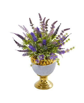 Nearly Natural 19" Lavender Artificial Arrangement in Decorative Urn