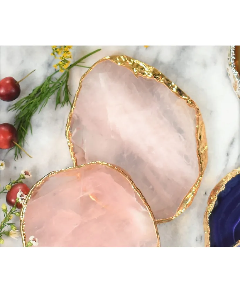 Nature's Decorations - Luxury Rose Quartz Coasters, Set of 2