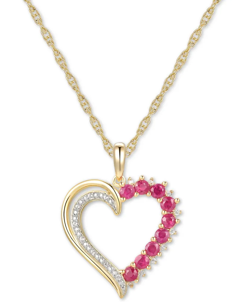 Ruby (1/2 ct. t.w.) & Diamond (1/20 ct. t.w.) Open Heart 18" Pendant Necklace in 14k Gold-Plated Sterling Silver