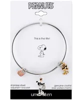 Unwritten Snoopy & Woodstock Bangle Bracelet in Stainless Steel with Silver Plated Charms - Tri
