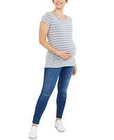 Women's Indigo Blue Secret Fit Over the Belly Stretch Ankle Maternity Jeggings - Motherhood