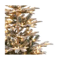 Puleo International 7.5 ft. Pre-lit Arctic Fir Flocked Artificial Christmas Tree 700 Ul listed Clear Lights