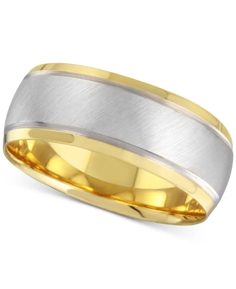 Men's Two-Tone Brushed & Polished Band in 14k Gold & White Gold