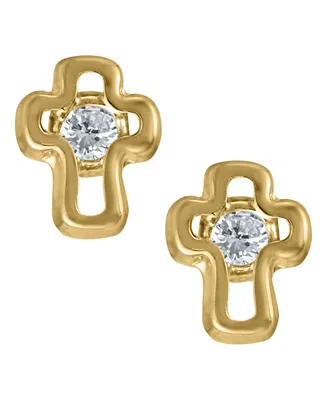 Children's Cubic Zirconia Cross Earrings in 14k Yellow Gold