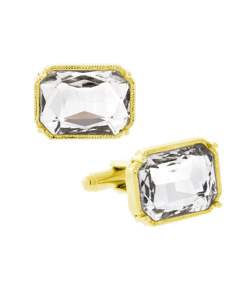 1928 Jewelry 14K Gold Plated Rectangle Crystal Cufflinks