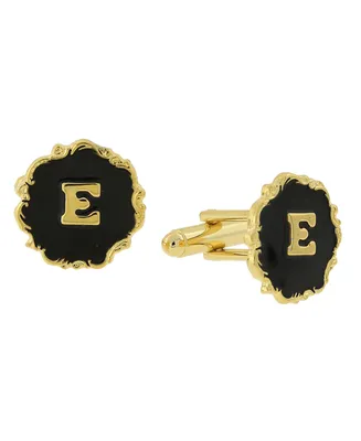 1928 Jewelry 14K Gold-Plated Enamel Initial E Cufflinks