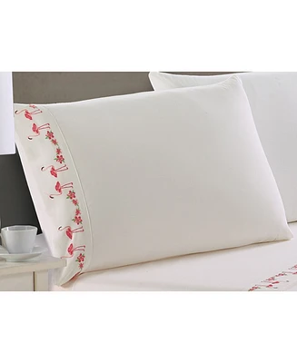 Universal Home Fashions Seaside Resort Flamingo Parade Embroidered Pillowcase Pair, Standard