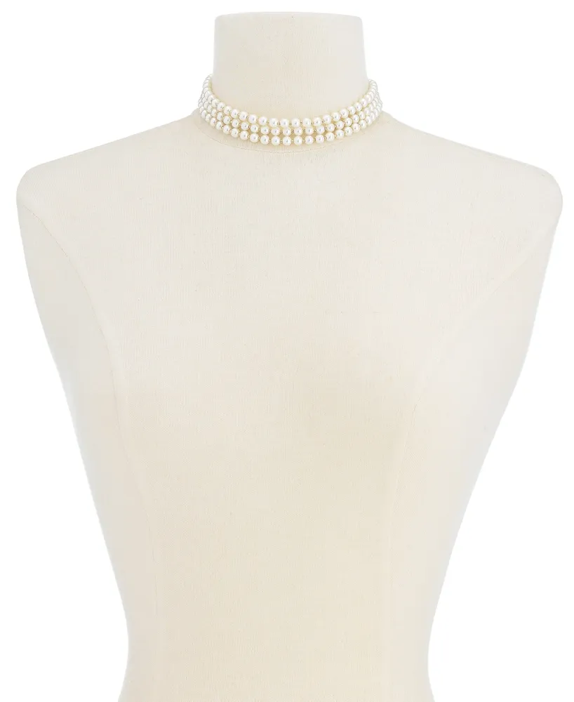 Charter Club Gold-Tone Imitation Pearl Triple-Row Choker Necklace, 16" + 2" extender, Created for Macy's
