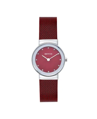 Bering Women's Crystal Red Stainless Steel Mesh Bracelet Watch 26mm