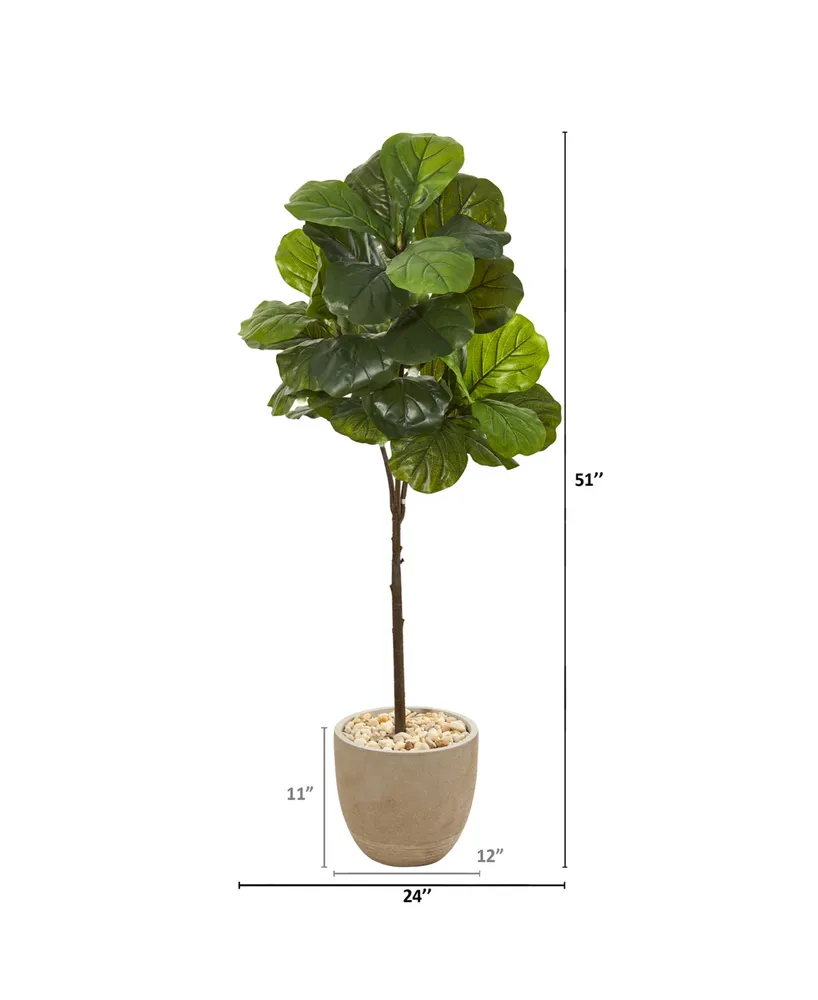 Nearly Natural 51" Fiddle Leaf Artificial Tree in Sandstone Planter Real Touch