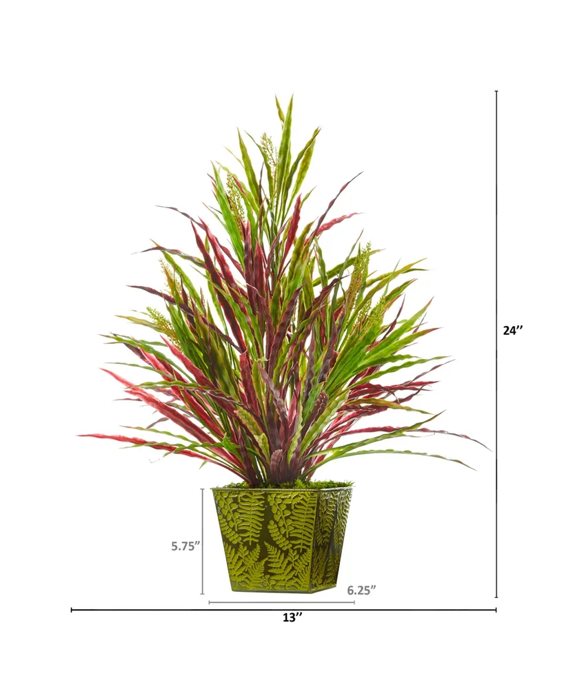 Nearly Natural 24" Fall Vanilla Grass Artificial Plant in Green Planter