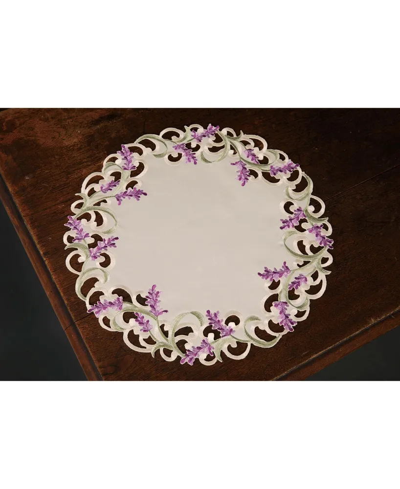 Xia Home Fashions Lavender Lace Embroidered Cutwork Round Placemats, 15" Round, Set of 4