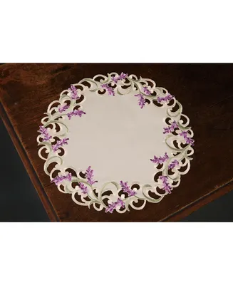 Xia Home Fashions Lavender Lace Embroidered Cutwork Round Placemats, 15" Round, Set of 4