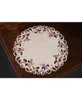 Xia Home Fashions Lavender Lace Embroidered Cutwork Round Placemats, 15" Round, Set of 4