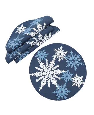 Manor Luxe Magical Snowflakes Crewel Embroidered Christmas Placemats 16" Round, Set of 4
