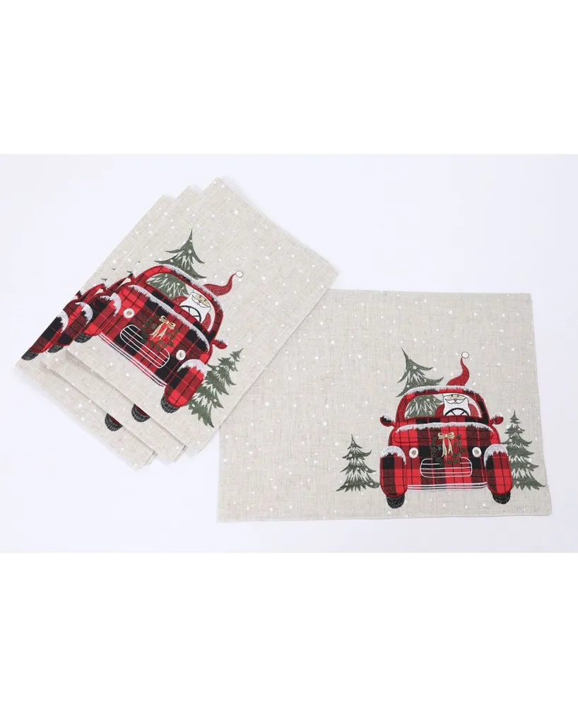 Manor Luxe Santa Claus Riding on Car Christmas Placemats 14" x 20", Set of 4