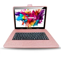 Linsay 10.1" Octa Core Tablet 128GB Android 14 Premium Business Bundle with Rose Deluxe Keyboard Case Briefcase and Pen stylus