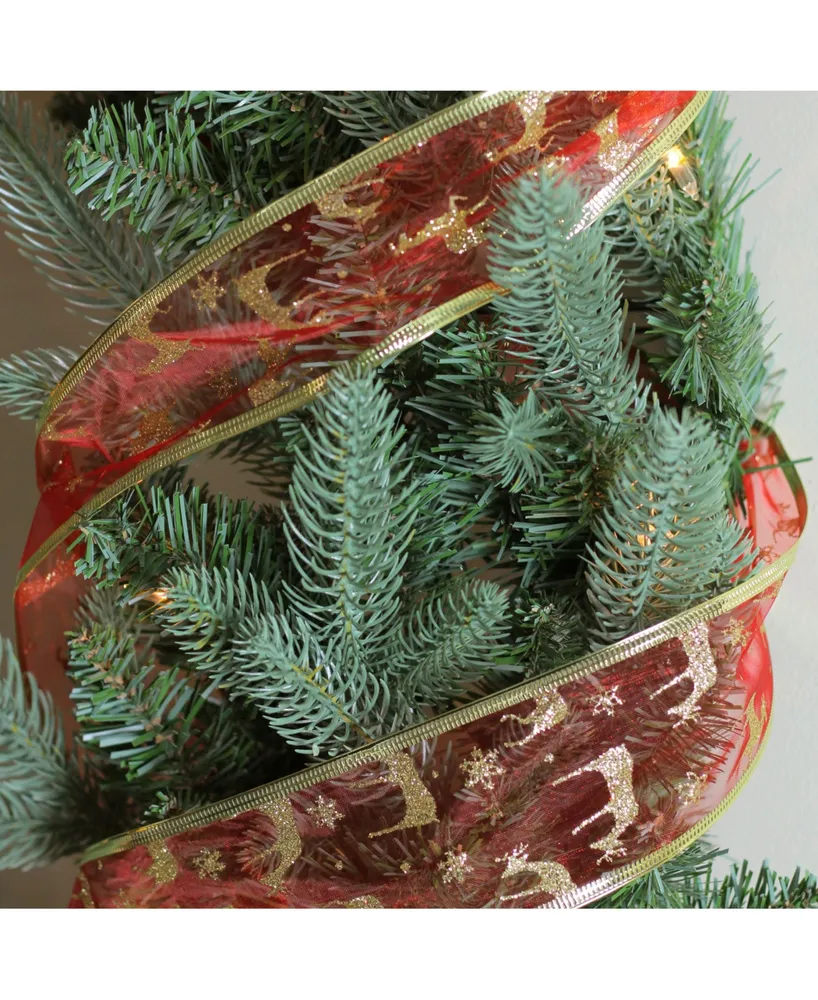 Northlight Pack of 12 Bright Red and Glittering Gold Reindeer Wired Christmas Craft Ribbon Spools - 2.5" x 120 Yards Total