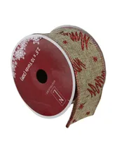 Northlight Pack of 12 Red Tree and Beige Burlap Wired Christmas Craft Ribbon Spools - 2.5" x 120 Yards Total