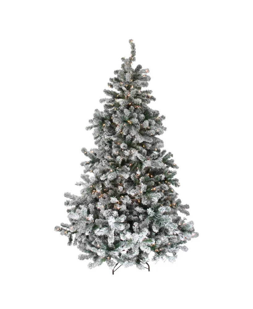 Northlight 6.5' Pre-Lit Flocked Natural Emerald Artificial Christmas Tree - Clear Lights