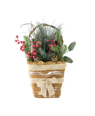 Northlight 13.5" Artificial Frosted Pine Needles and Pine Cones Hanging Christmas Basket Decoration