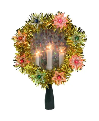 Northlight 7" Gold Tinsel Wreath with Candles Christmas Tree Topper - Multi Lights