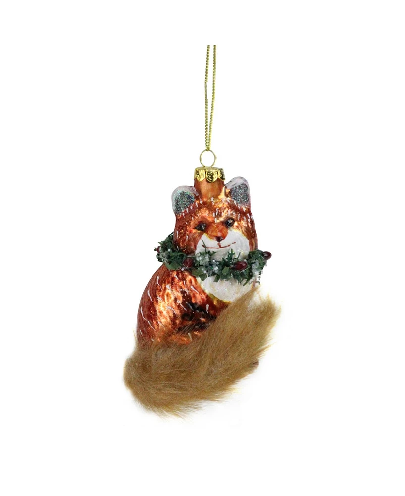 Northlight 4.5" Fox with Faux Fur Tail and Wreath Christmas Ornament