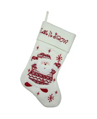 Northlight 18" Red and White "Let It Snow" Santa Claus Embroidered Christmas Stocking