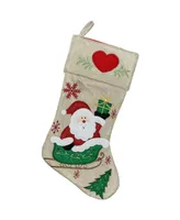 Northlight 15.5" Burlap Santa Claus in Sleigh Embroidered Christmas Stocking