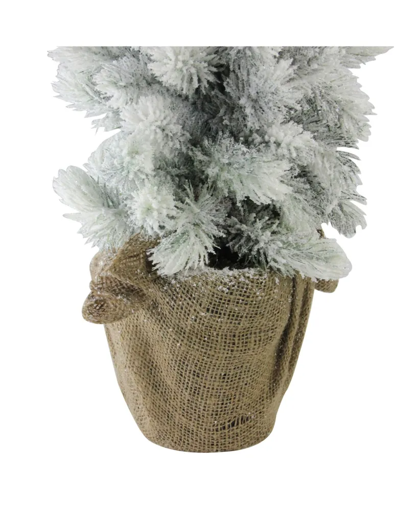 Northlight 28" Flocked Mini Pine Christmas Tree with Berries in Burlap Covered Vase