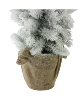 Northlight 28" Flocked Mini Pine Christmas Tree with Berries in Burlap Covered Vase