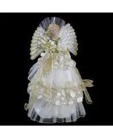 Northlight 16" Lighted Fiber Optic Angel in Cream and Gold Sequined Gown Christmas Tree Topper