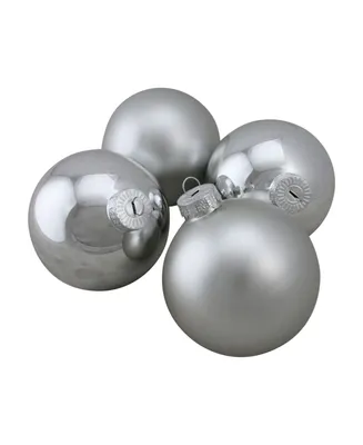 Northlight 4-Piece Shiny and Matte Silver Glass Ball Christmas Ornament Set 4" 100mm