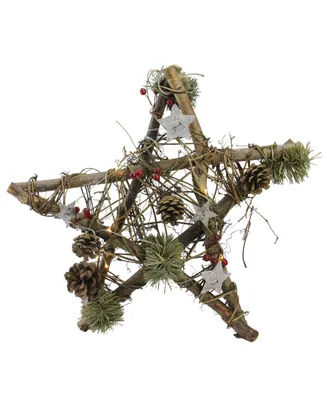 Northlight 15.75" Wooden Star with Pine Cones and Twigs Rustic Christmas Ornament