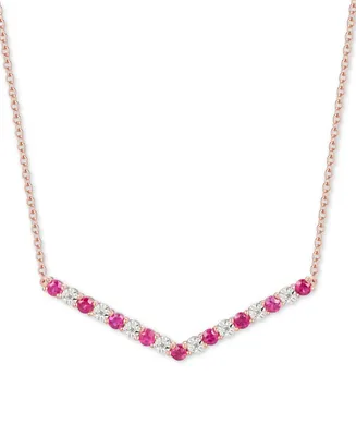 Ruby (5/8 ct. t.w.) & Diamond (1/20 ct. t.w.) Chevron 16" Statement Necklace in 14k Rose Gold-Plated Sterling Silver