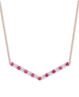 Ruby (5/8 ct. t.w.) & Diamond (1/20 ct. t.w.) Chevron 16" Statement Necklace in 14k Rose Gold-Plated Sterling Silver