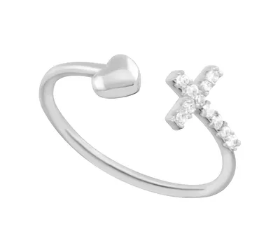 And Now This Crystal Cross & Heart Open Toe Ring in Silver-Plate