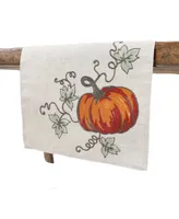 Rustic Pumpkin Crewel Embroidered Fall Table Runner