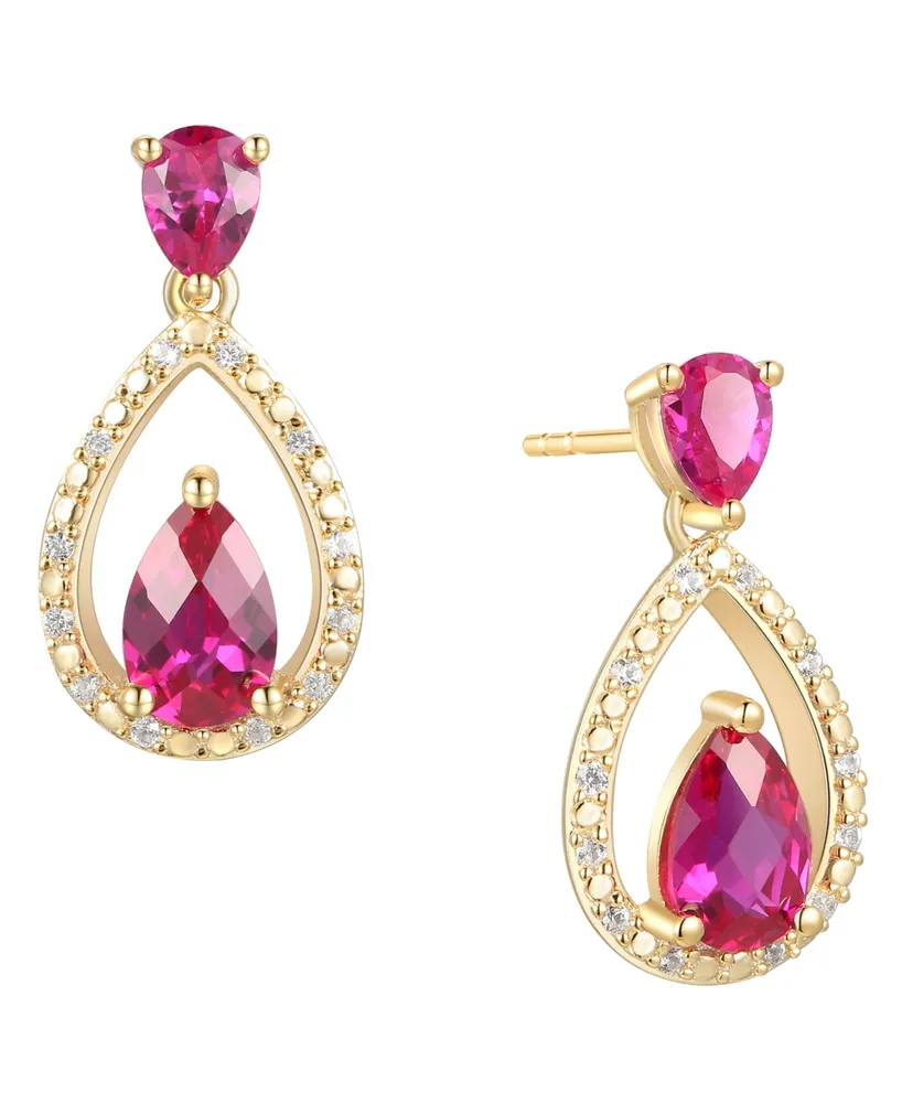 Ruby (1-1/5 ct. t.w.) & Diamond (1/20 ct. t.w.) Openwork Teardrop Drop Earrings in 14k Gold-Plated Sterling Silver