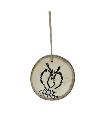 Northlight 4" Rustic 'Merry Christmas' Deer Wooden Disc Christmas Ornament